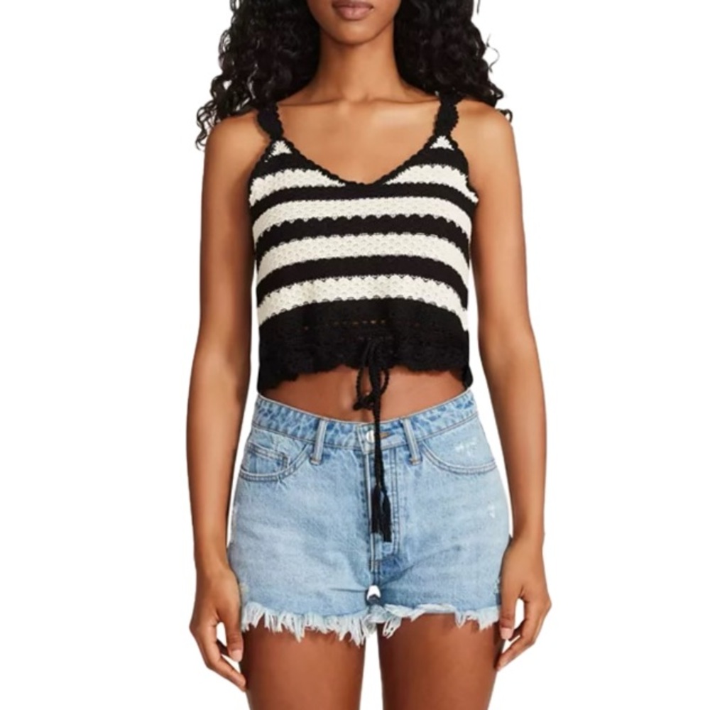 BB Dakota by Steve Madden Canary Island Stripe Crochet Crop Top